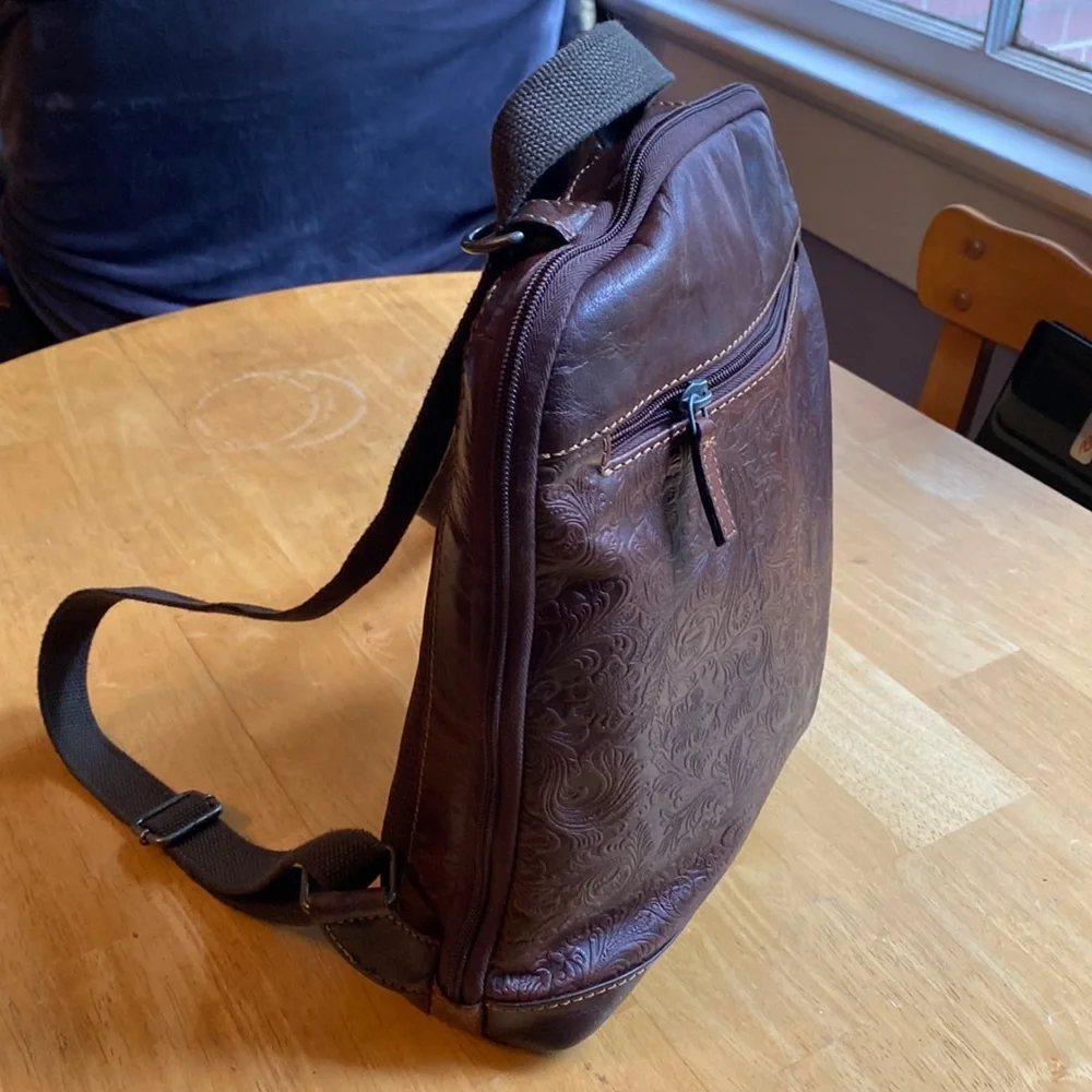 Jack Georges Genuine Leather Brown Backpack/Crossbody Bag